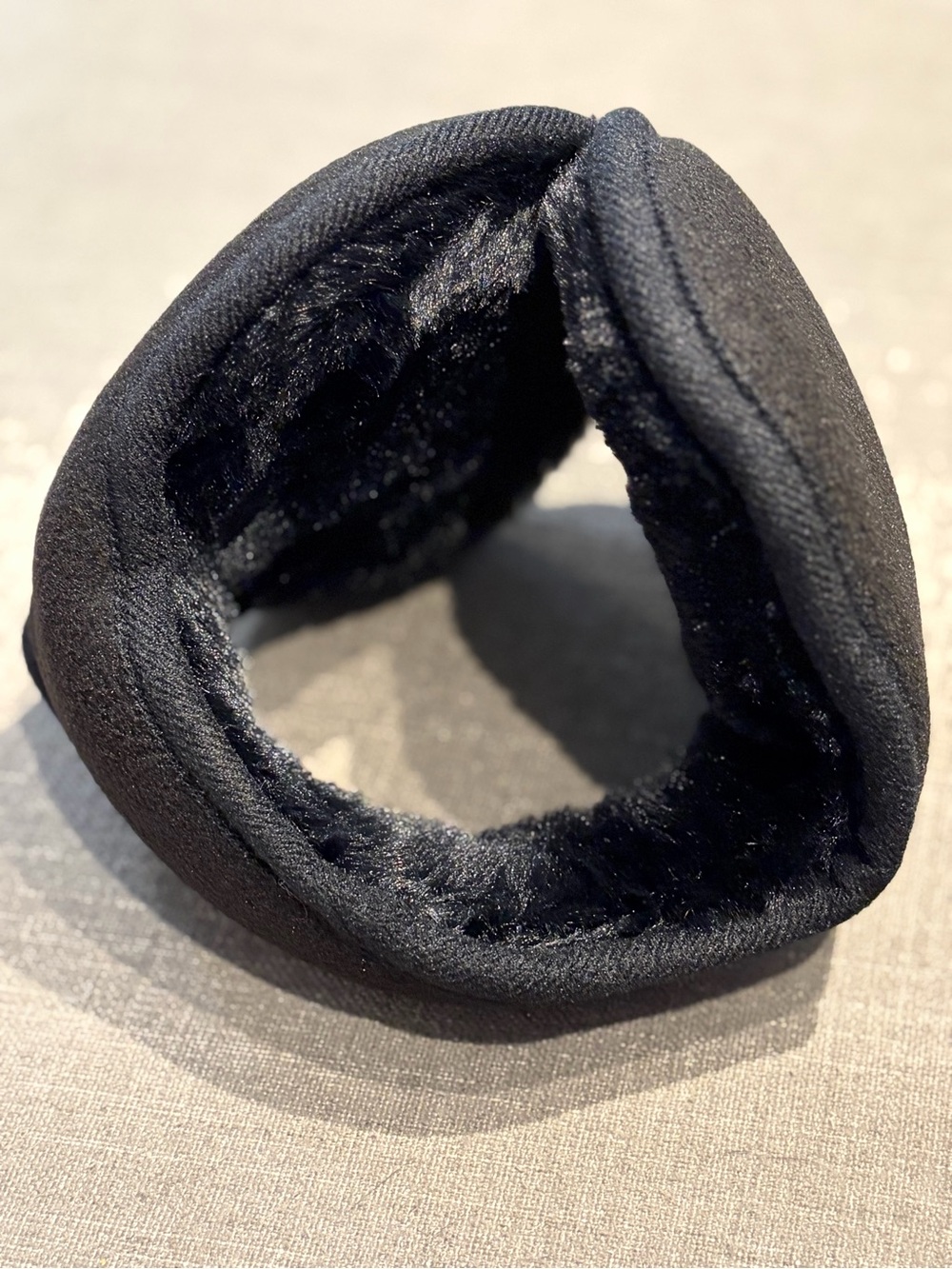 Black Plush Lined Winter Earmuffs Behind the Head Ear Warmers